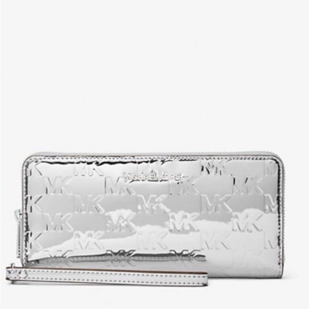 Michael Kors Silver Jet Set Extra Sm Metallic Logo Convertible Tote Wallet Set - Picture 6 of 8